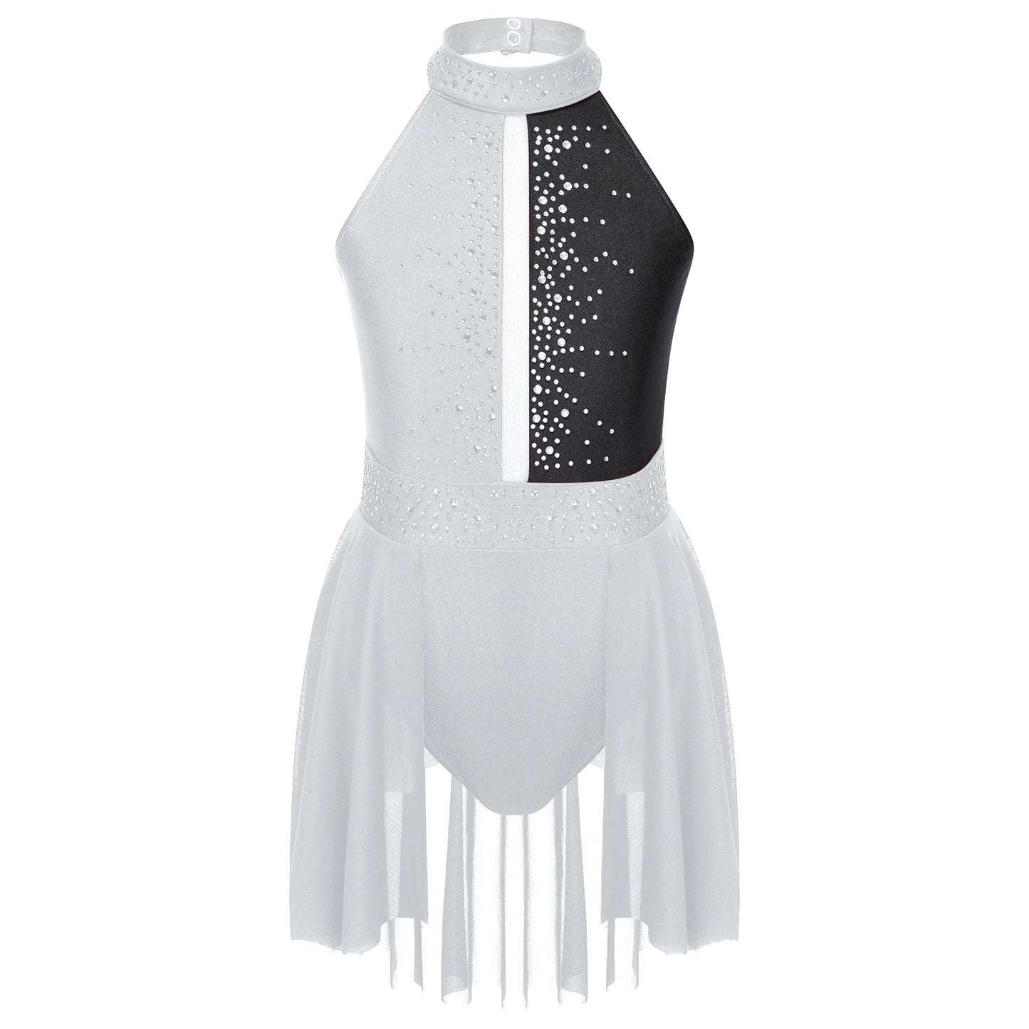 Girls Lyrical Dance Dress - Sleeveless Rhinestone Performance Leotard — view 6 of dance costumes