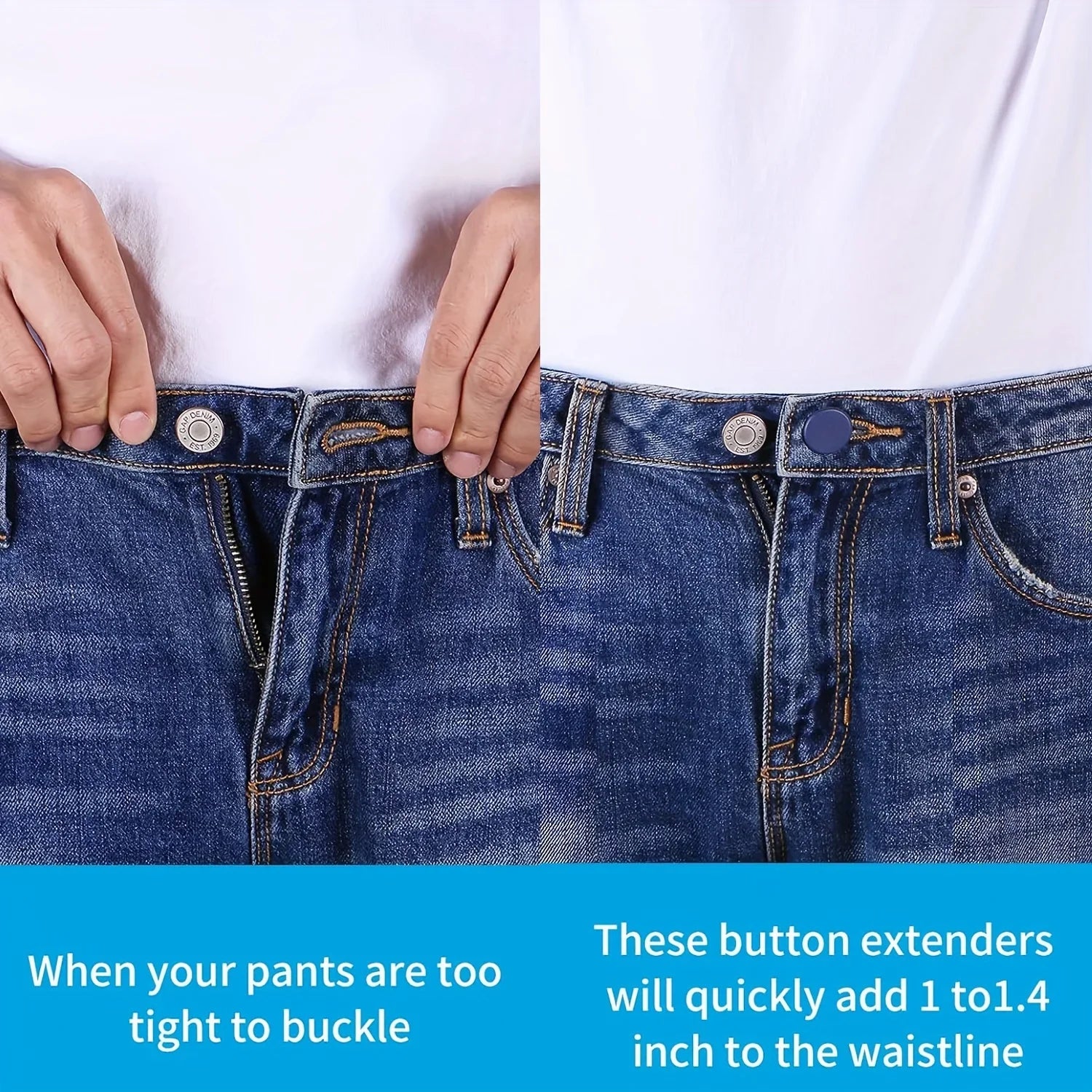 No-Sew Jean Waist Extender Buttons — Unisex Adjustable Pant Expander Pack — view 4 of accessories & jewelry