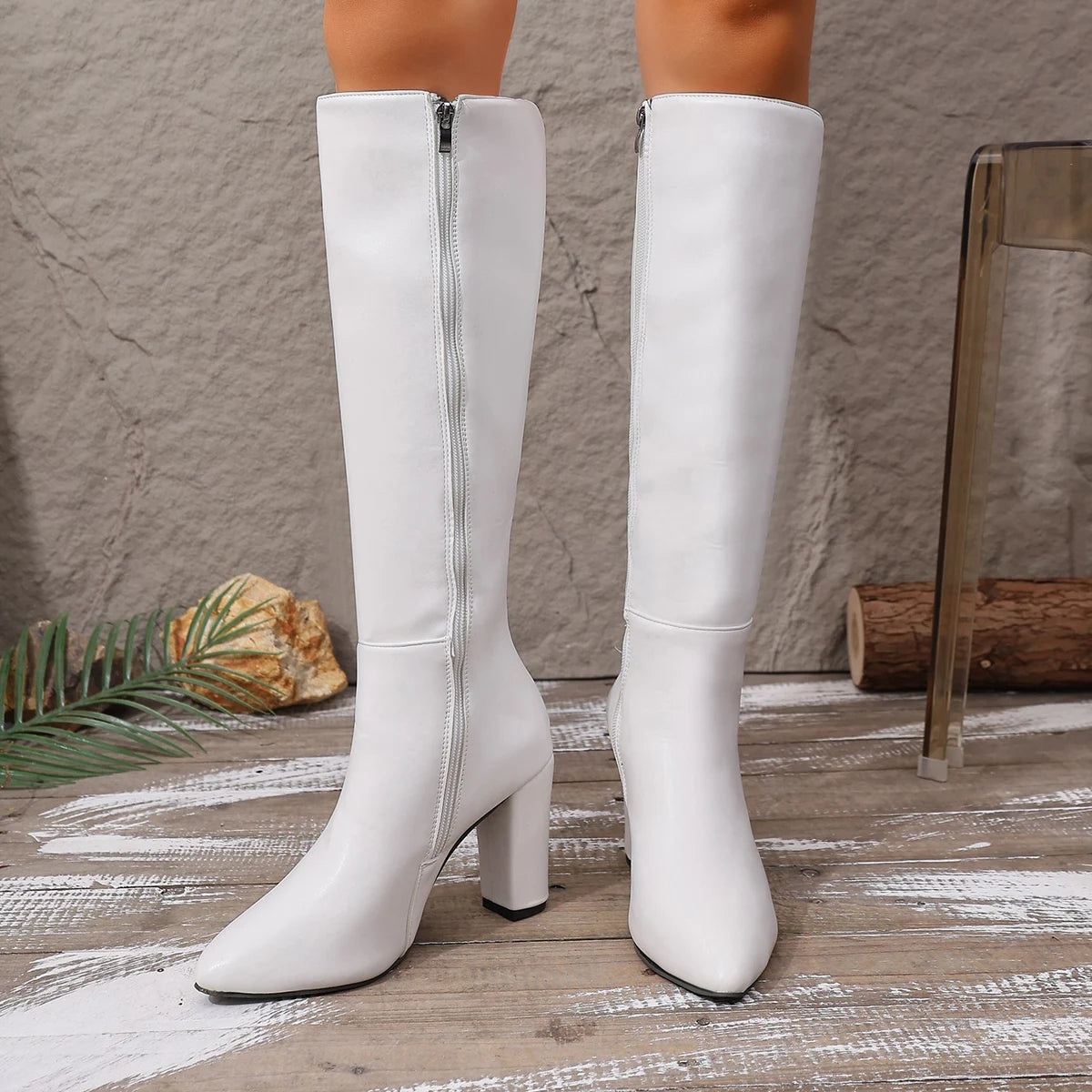 Knee-High Pointed-Toe Boots — Elegant Side-Zip Long Boots for Winter — view 2 of boots
