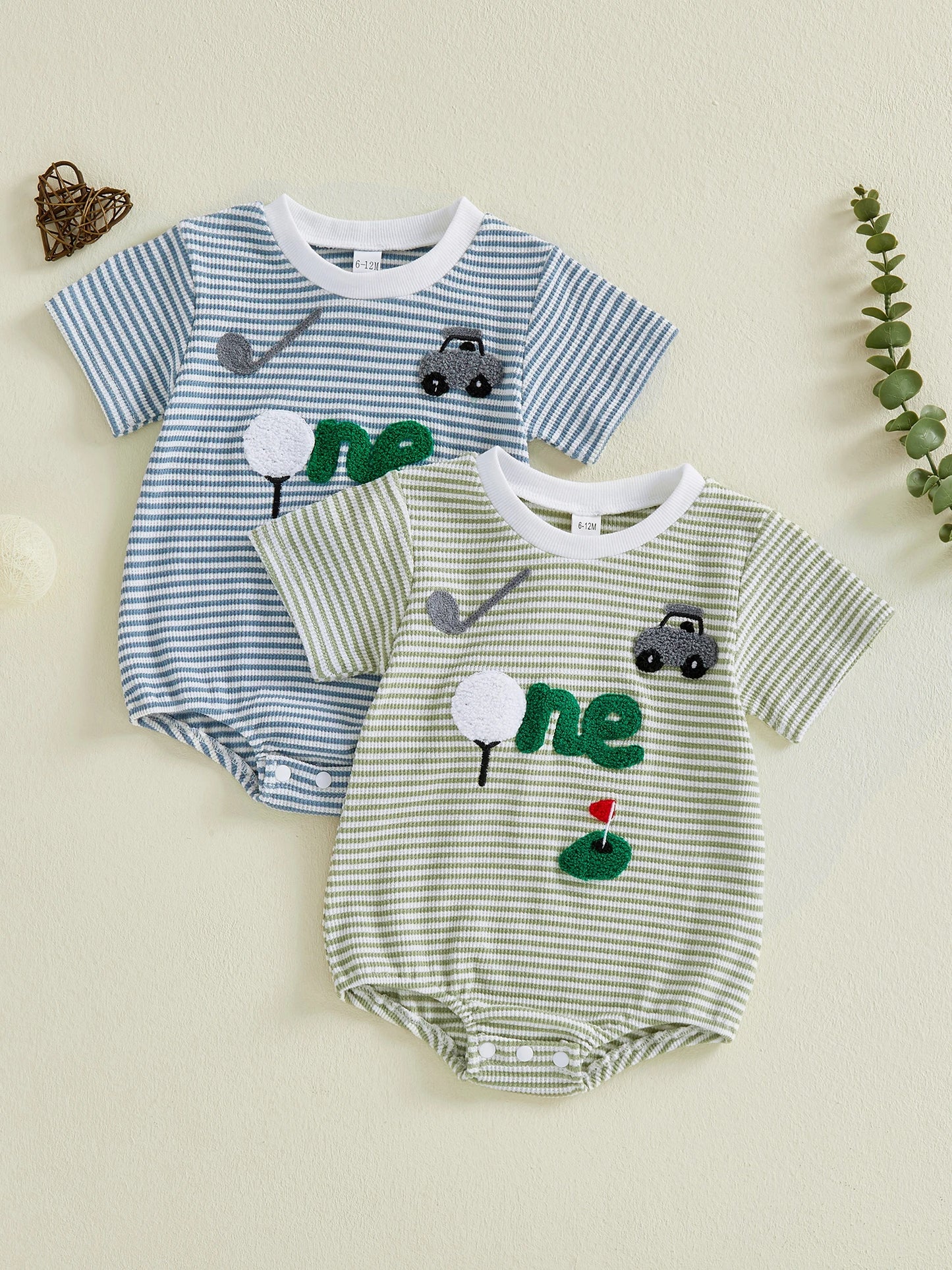 Baby Boy Golf Embroidery Striped Romper - Preppy Short-Sleeve Outfit — view 3 of baby rompers