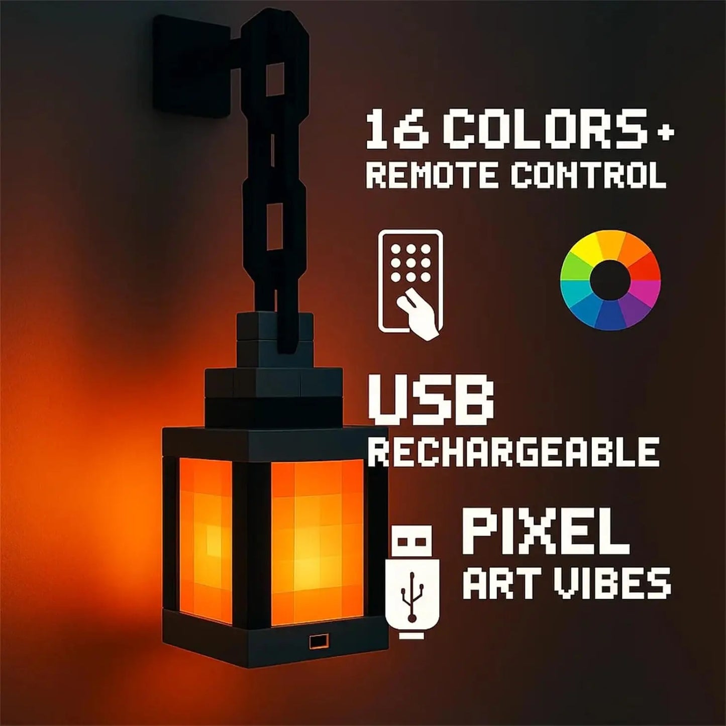 Pixel Style Night Light Lantern — 16-Color DIY Portable Tabletop Decoration Lamp