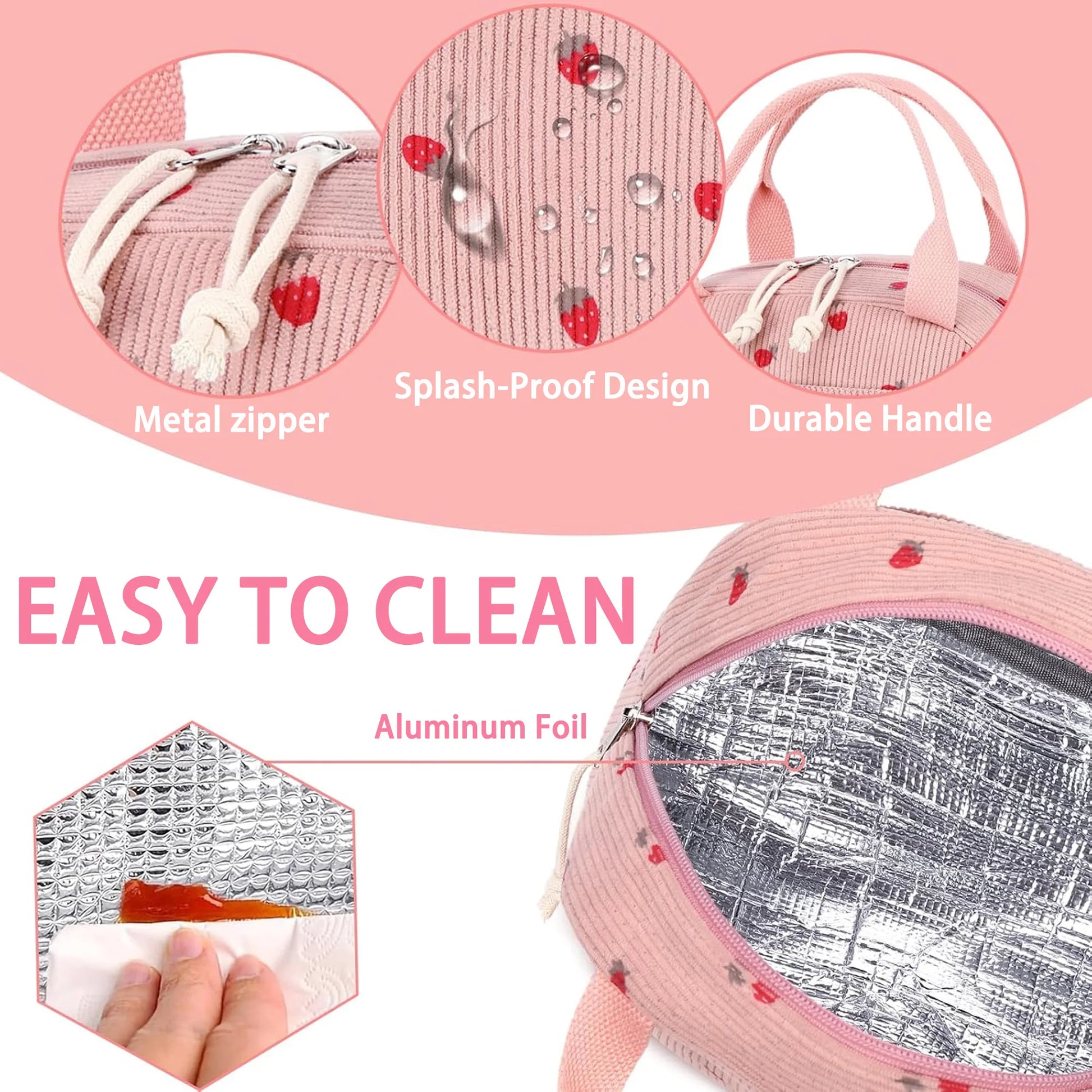 Pink Insulated Lunch Bag - Large-Capacity Cooler Tote for Work & Outdoor Travel — view 6 of lunch bags