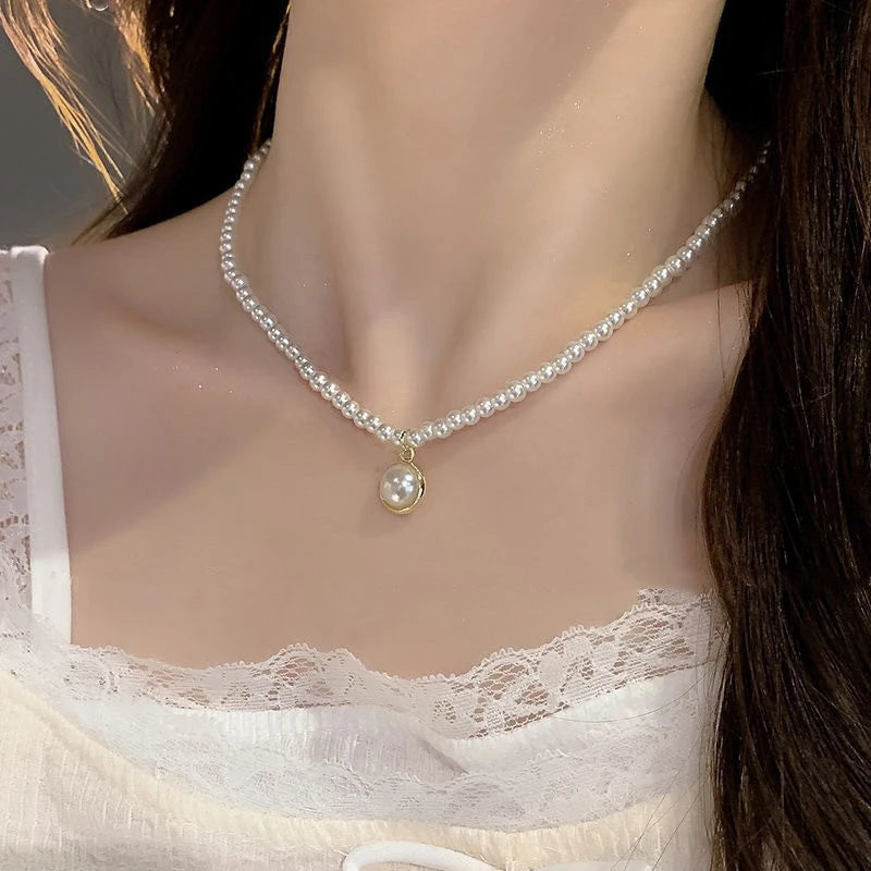 Pearl Baroque Choker Necklace — White Collarbone Chain Wedding & Fashion Piece — view 7 of necklaces