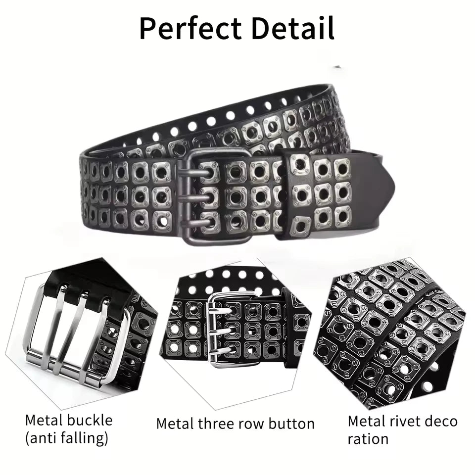 Belts Punk Studded Women's PU Leather Belt — Square Beads & Willow Nails — view 4 of belts