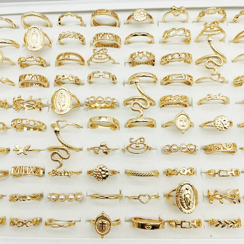 Pearl Thin Joint Rings 30pc Lot — Gold-Tone Love Snake Butterfly Star Set for Women