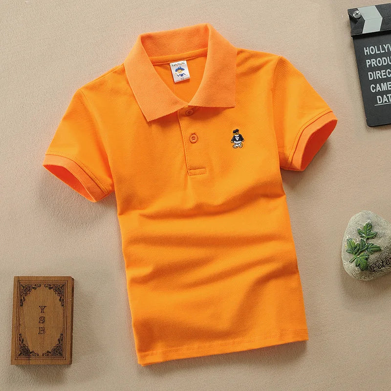 Children Polo T-Shirt Summer Boys Short Sleeved Tees Kids Clothing Fashion Teens Elastic Sportswear Boy Girl Cartoon Cotton Tops