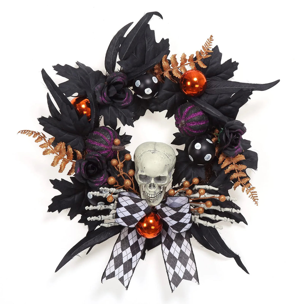 20-Inch Gothic Skeleton Halloween Wreath with Skulls & Pumpkins — product photo 8
