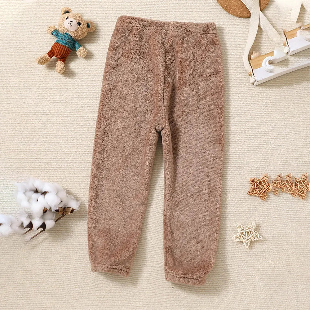 Winter Girl Boy Coral Fleece Pants Kids Thicken Warm Trousers Boys Girls Pants for 3-12T