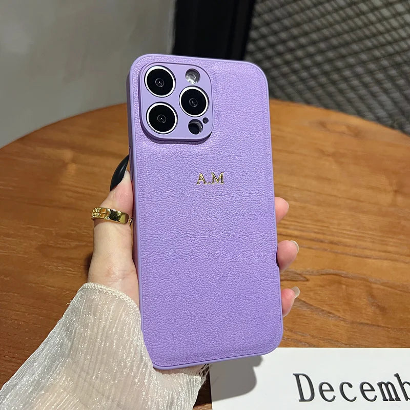 Personalized Gold Initial Leather Case for iPhone 11–17 Pro Max Custom Name — view 14 of phone cases