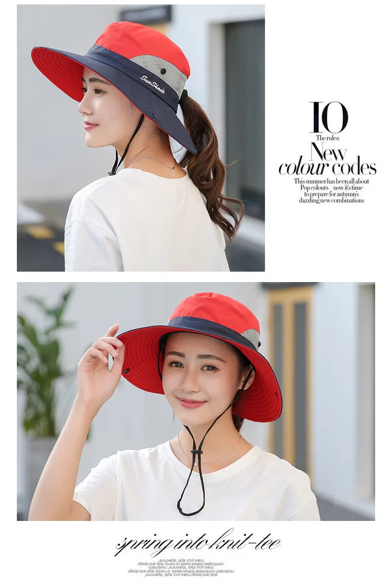 Child-Parents Fishing Hat Girls Outdoor UV Protection Bucket Hat Women's Panama Summer Wide Brim Bob Hiking Sun Hat for Woman