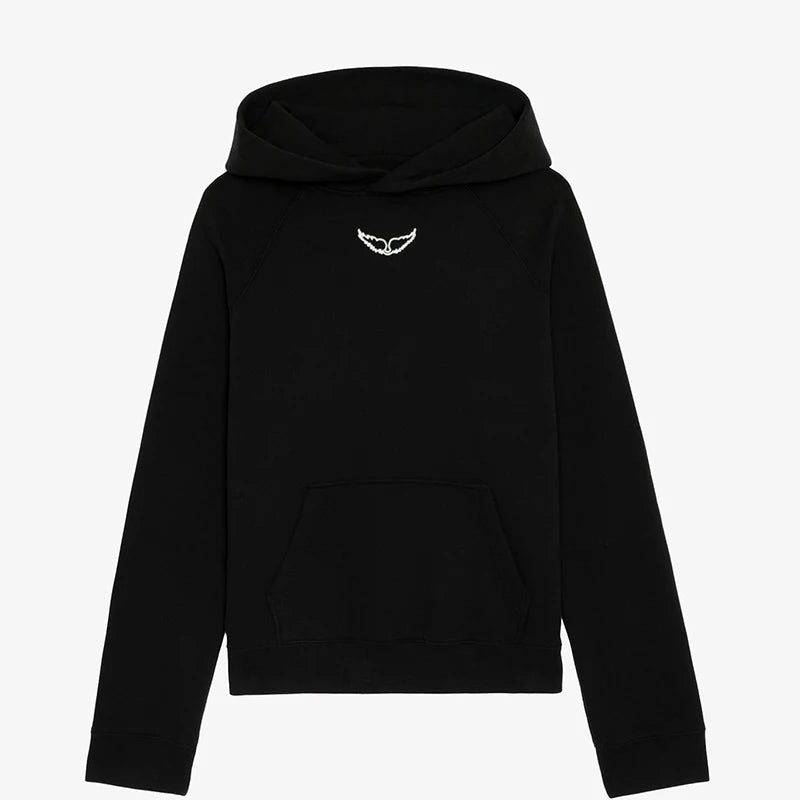 Zadig Black Women's Hoodie – Winter Crew Neck Pullover Sweatshirt with Chic Hot Stamping