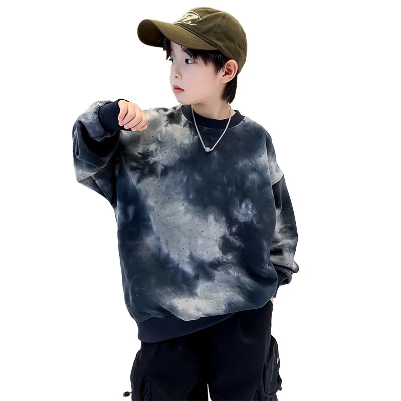 New 2024 Kids Camouflage Tie-Dye Sweatshirt For Boy Korean Style Autumn Clothing Fashion Kids Long-Sleeve Tops For Teenage 5-14T