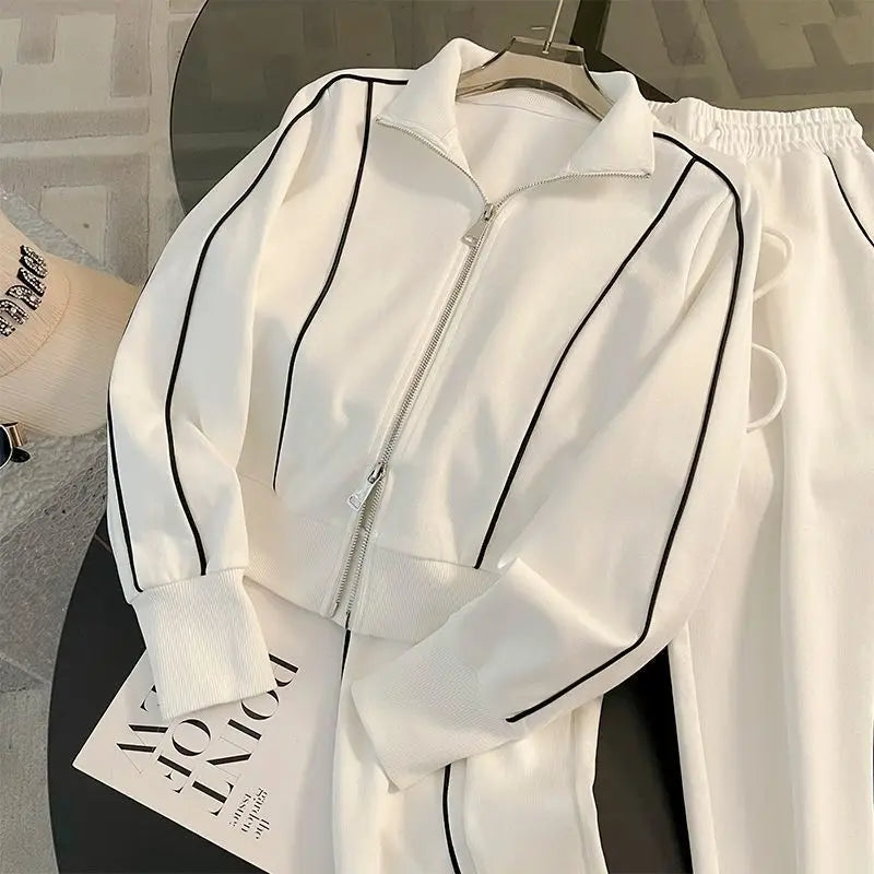 Spring-Autumn Sports Suit &mdash; Women&rsquo;s Long-Sleeve Cardigan Coat + Loose Wide-Leg Pants Set — view 2 of tracksuits