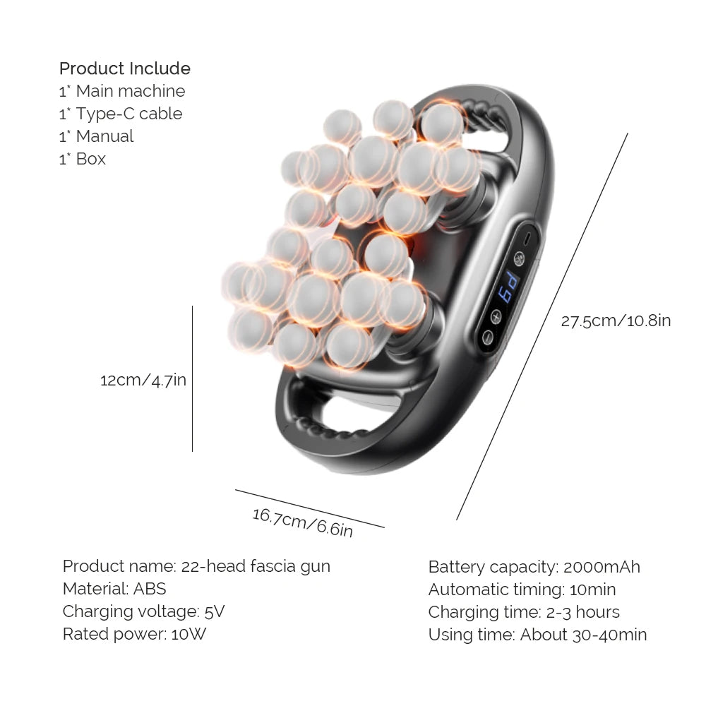 22-Head Deep-Tissue Percussion Fascia Massage Gun — Cordless Body Recovery — view 6 of recovery & massage
