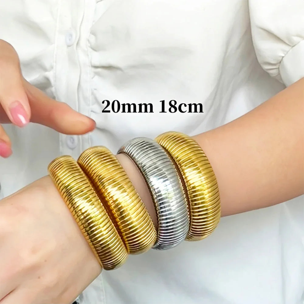 Women's 304L Steel Elastic Bracelet — 18K Gold Plated Chunky Punk Bangle Jewelry — view 2 of jewelry
