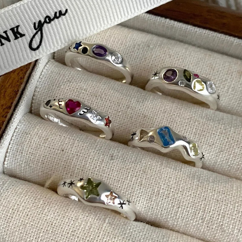 Women's 925 Sterling Silver Colorful Heart Stone Ring — Geometric Fashion Jewelry — view 1 of jewelry