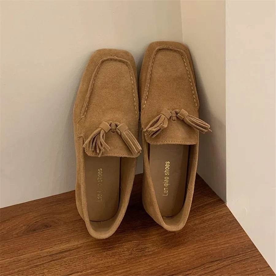Flats & Ballet — Fringed Square-Toe Ballet Flats, Comfort Walking Driving Loafers — view 10 of flats & ballet