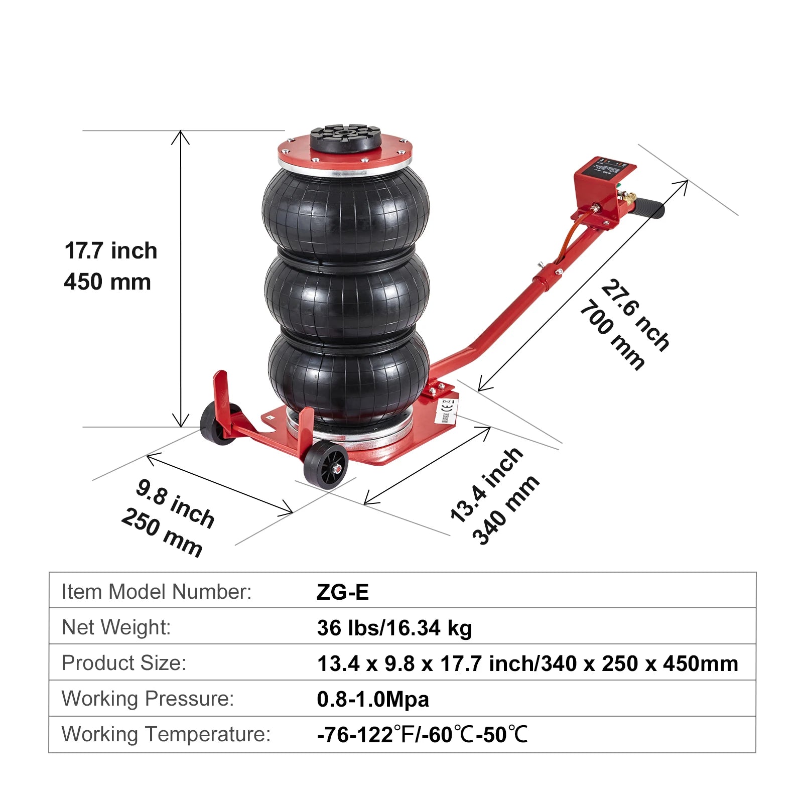 SucceBuy 3/5 Ton Pneumatic Triple Bag Air Jack – Quick Lift Car Repair Jack with Wheels — view 11 of bags & accessories