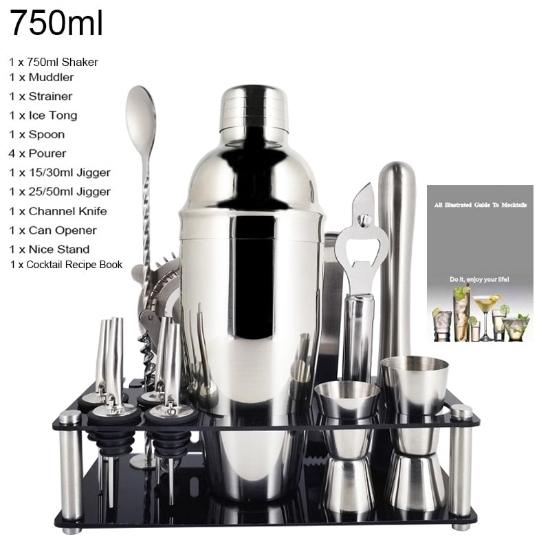 1-14 Pcs Stainless Steel Cocktail Shaker Set – 600ml/750ml Mixer for Drinks