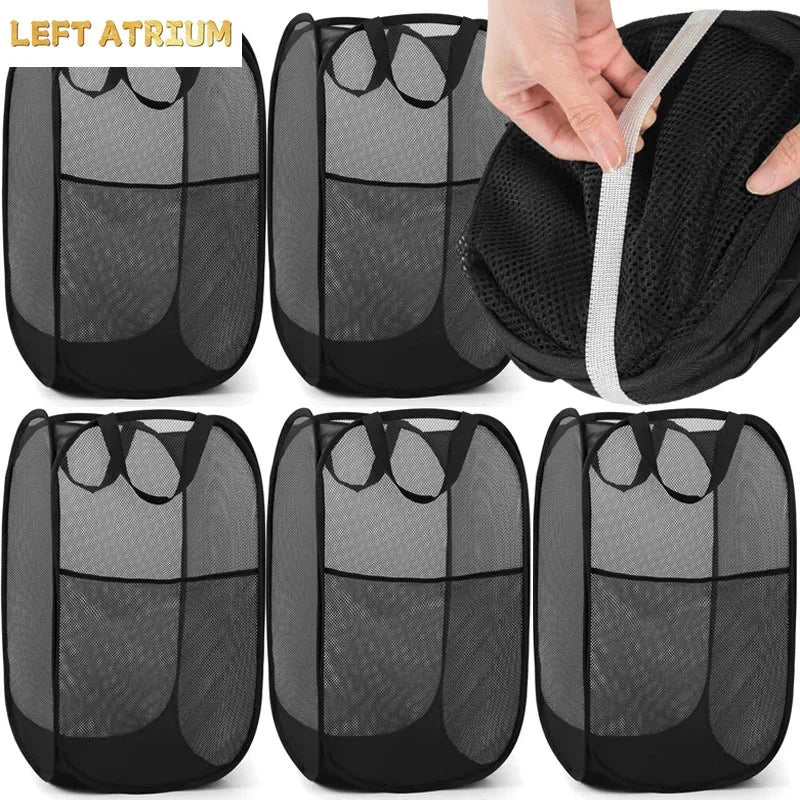 Storage Organizer Laundry Sorting Basket — Folding Mesh Bag Frame Bucket Pouch for Bathroom — view 4 of storage & organisation