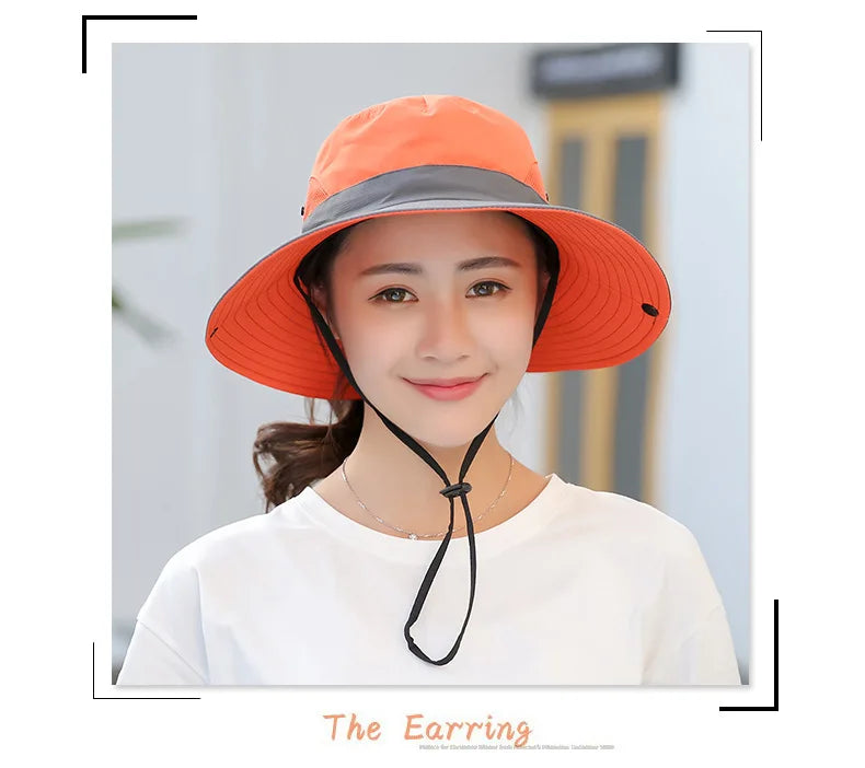 Child-Parents Fishing Hat Girls Outdoor UV Protection Bucket Hat Women's Panama Summer Wide Brim Bob Hiking Sun Hat for Woman