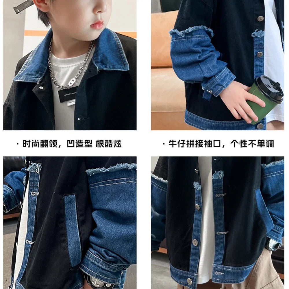 Boys Jean Coat Kids Outerwear Handsome Windbreaker Teenager Patchwork Jacket 2024 Spring Autumn 3 To 14 Yrs Children's Clothing