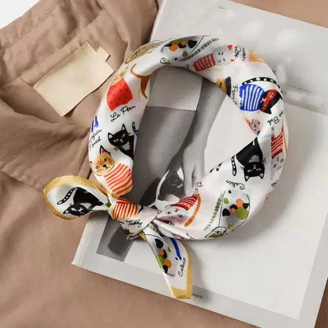 Silk Scarf Small Square 2026 Pashmina — 53×53cm Geometric Trending Palette Bandana Hair Scarf