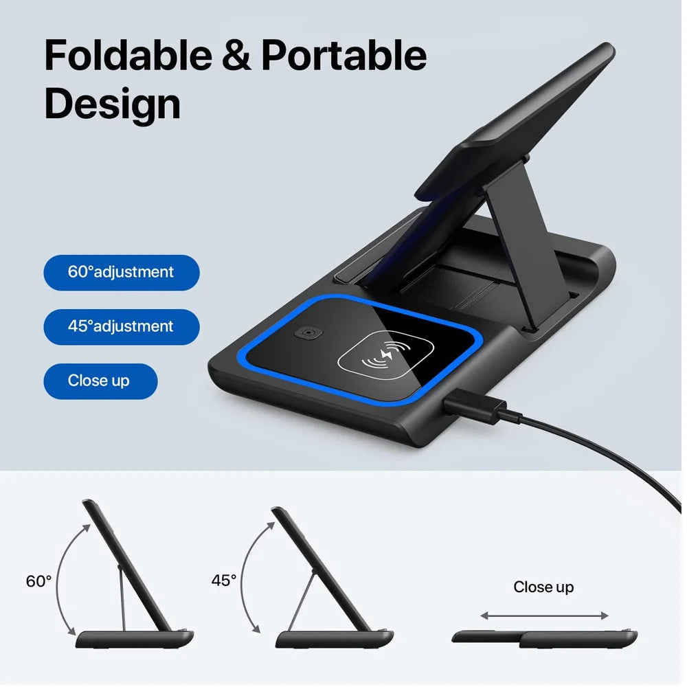 15W fast charging 3-in-1 foldable wireless charger bracket — view 5 of electronics & gadgets