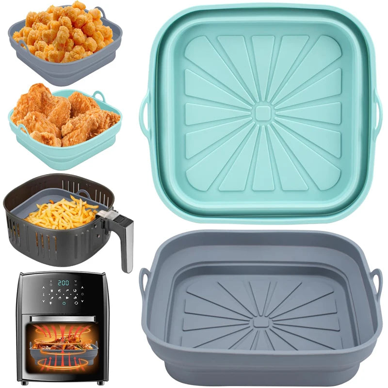 Foldable Silicone Air Fryer Basket Liner (Square) – Reusable Baking Tray for Oil-Free Cooking — view 2 of home & kitchen