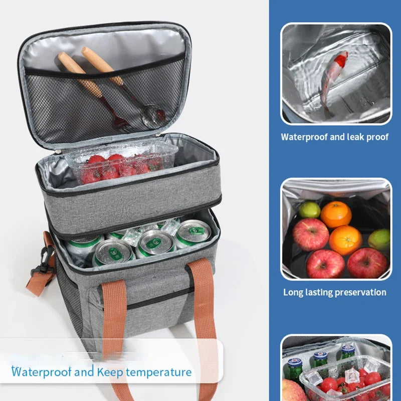 Double-Layer Thermal Lunch Bag - Insulated Crossbody Tote for Meals & Drinks — view 2 of lunch bags