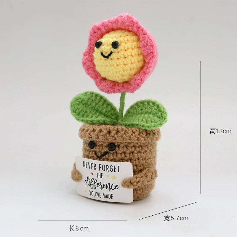 Home Decor Crochet Sunflower in Pot — Hand-Knitted Faux Flower Graduation Gift & Shelf Accent — view 6 of home decor