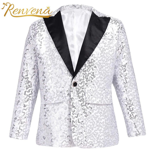 Shine Bright with the Kids' Boys Sequins Suit Blazer – Perfect for Special Occasions!