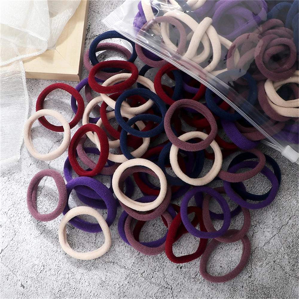 Black Elastic Hair Tie Set - 50pc No-Damage Hair Bands for Women