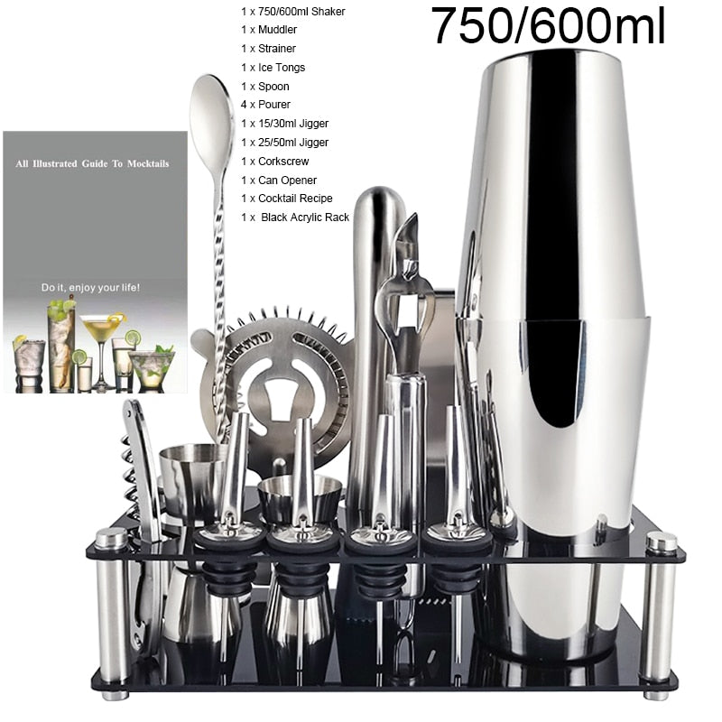 1-14 Pcs Stainless Steel Cocktail Shaker Set – 600ml/750ml Mixer for Drinks