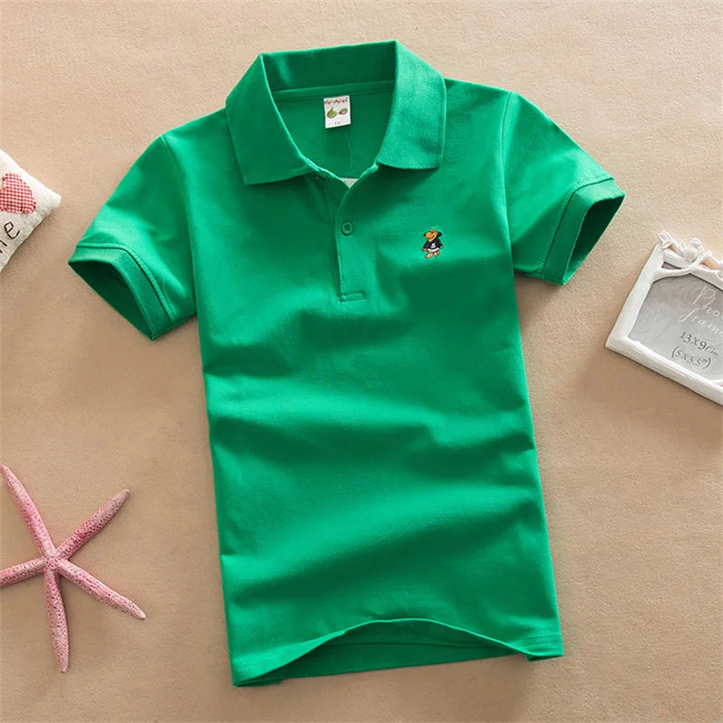 Children Polo T-Shirt Summer Boys Short Sleeved Tees Kids Clothing Fashion Teens Elastic Sportswear Boy Girl Cartoon Cotton Tops