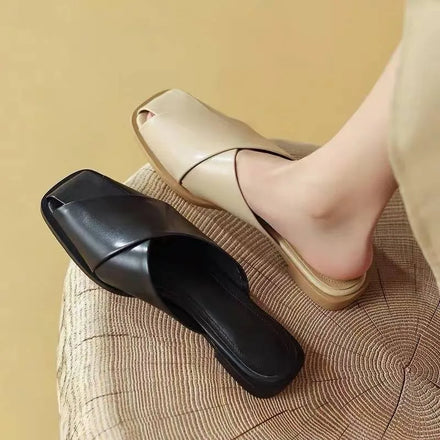 Square-Toe Mules — Elegant Closed-Toe Flat Slip-On Slippers — view 1 of sandals & slides