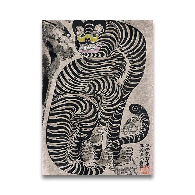 Japanese Tiger Cat Music Canvas Poster &mdash; Vintage Retro Record Player Wall Art for Bedroom — view 14 of wall art & prints