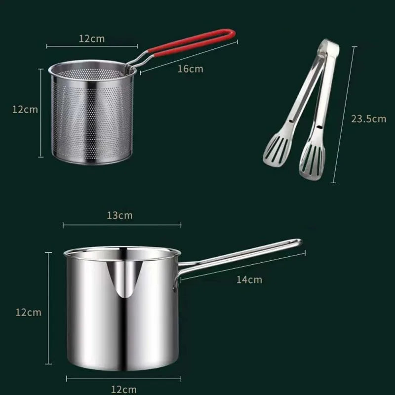 Deep Frying Pot Stainless Steel Kitchen Fryer with Strainer Basket Tempura Chicken Donut Fryer with Lid — view 6 of cookware