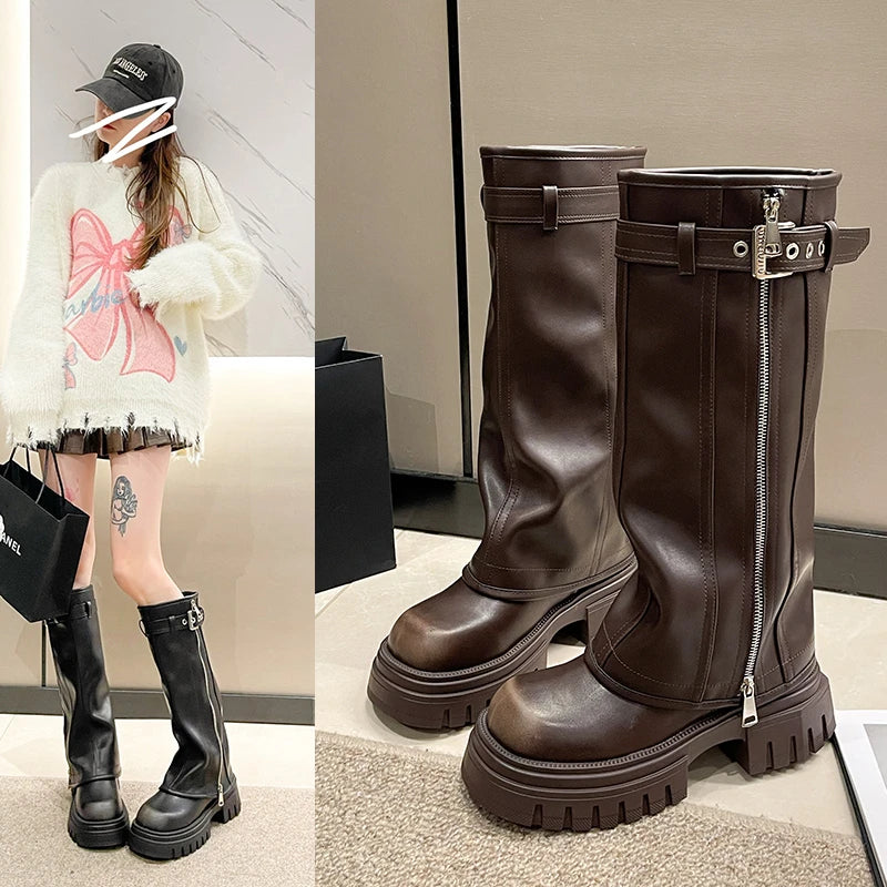 Women's Biker Boots — Belt-Buckle Platform Ankle Booties with Plush Winter Lining — view 5 of boots
