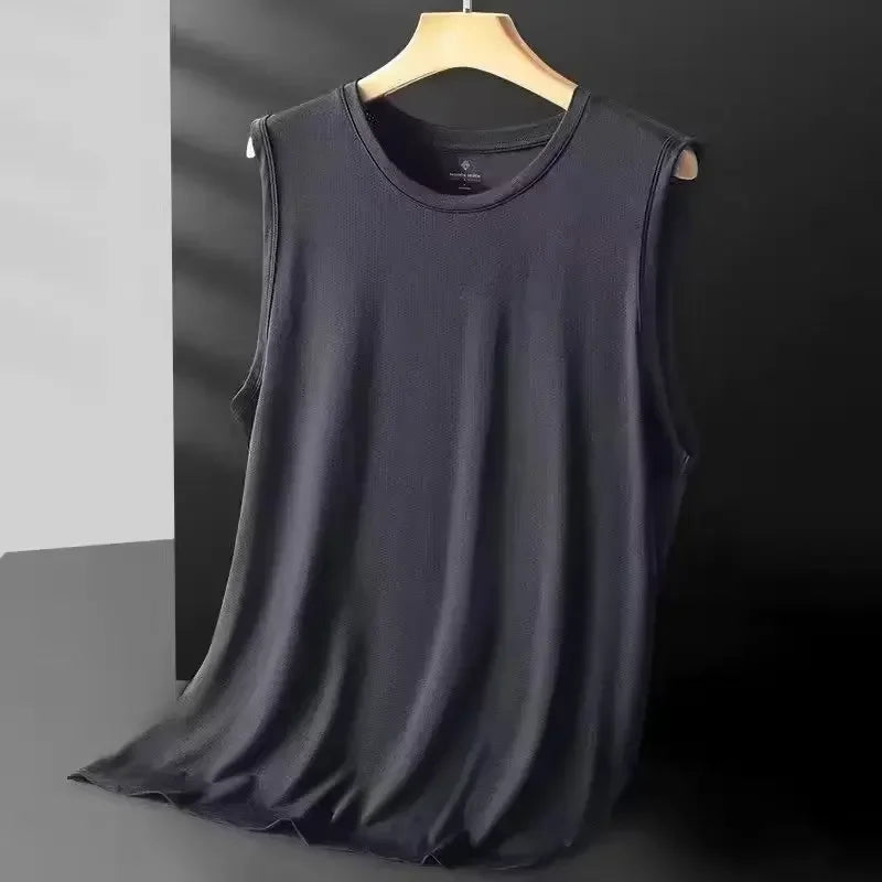 Men's ice silk mesh sleeveless tank vest for summer workouts — view 4