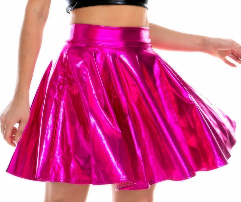 Women Sexy Glossy A-Line Pleated Skirts Night Club Jupe Femme Party Performance Y2k Mini Skirt Fashion Streetwear Clothing New