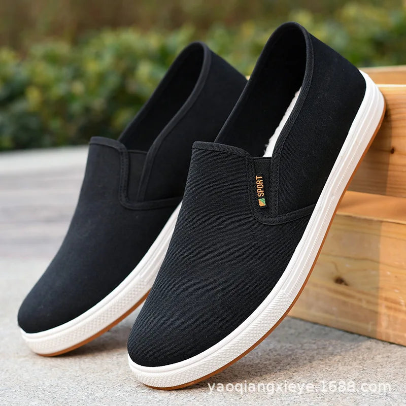 All-Season Men's Canvas Sneakers — Vulcanized Slip-On Flat Casual Shoes — view 3 of sneakers