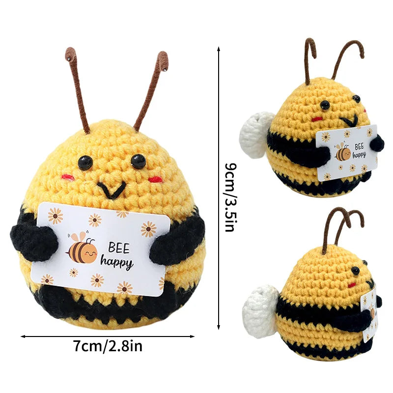 Home Decor Hand-Woven Crochet Ornament — Funny Vegetable Animal Doll with Hugging Card, Positive Energy Desk Accent & Gift