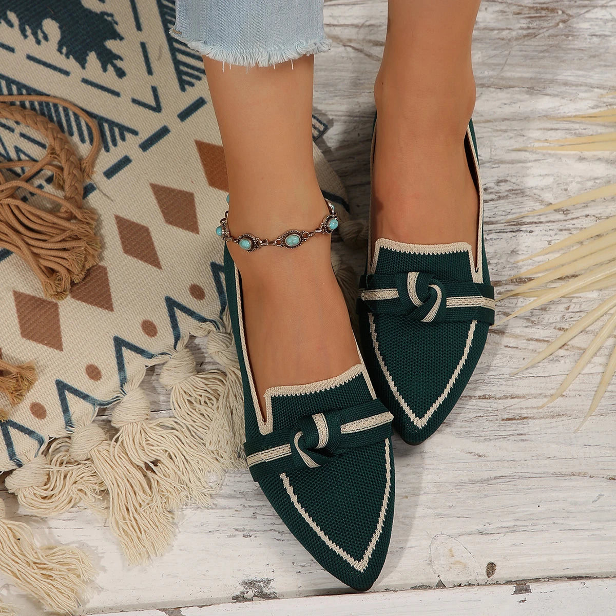 Flats & Ballet — Knit Pointed-Toe Quiet-Luxury Flats, Breathable Solid-Color Slip-Ons — view 12 of flats & ballet