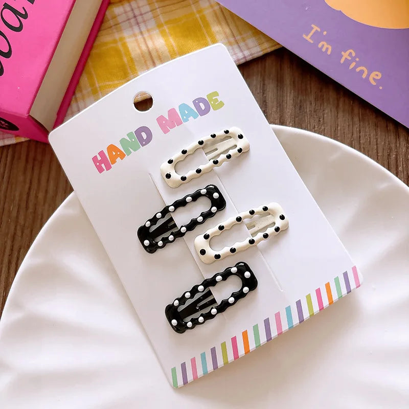 New polka dot hair clip black and white color clip girl versatile bangs clip hair accessory for short hair — view 5 of product