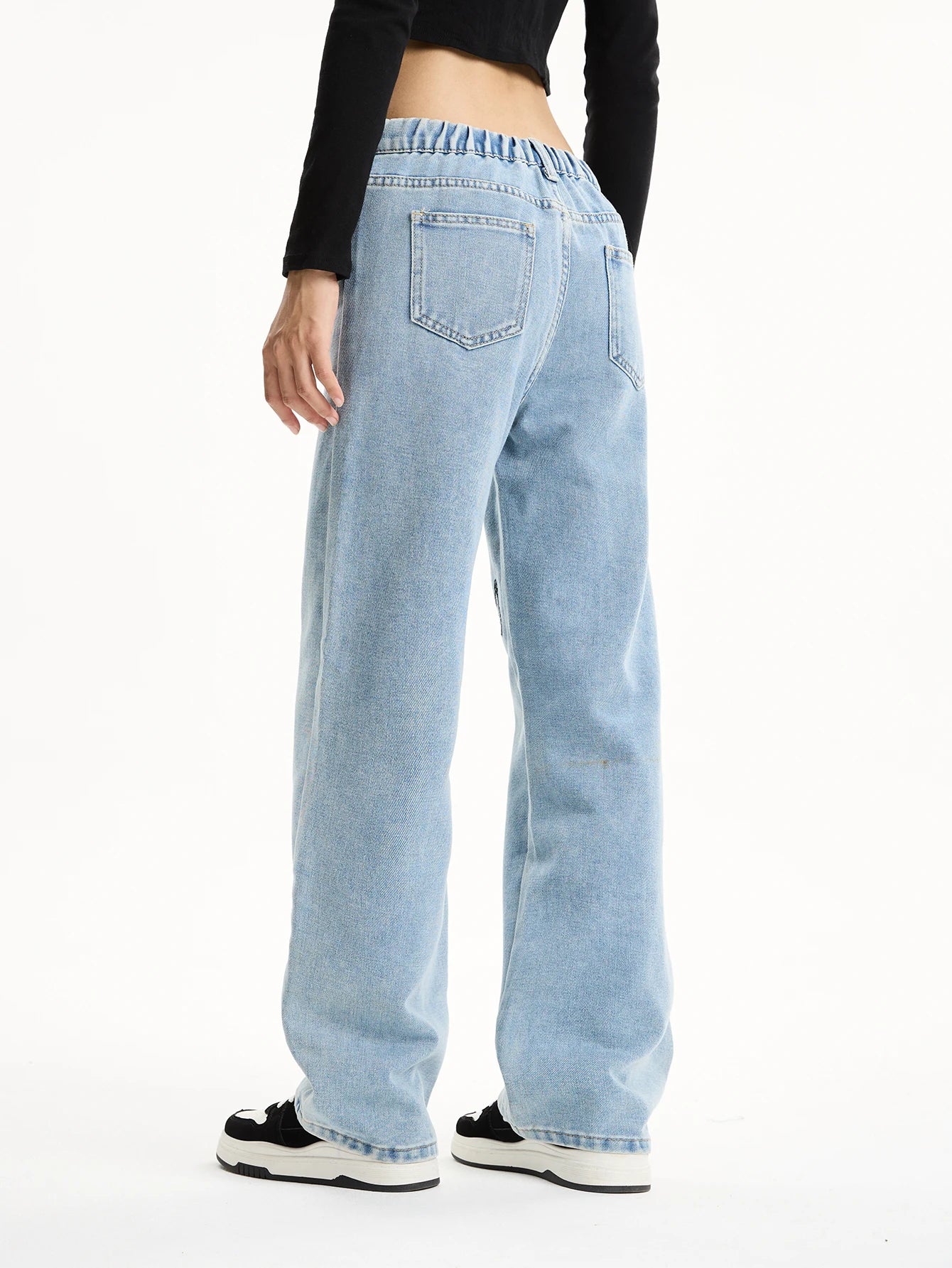 Girls' Y2K Butterfly Embroidered Wide-Leg Jeans — Loose Straight-Leg Denim — detail view
