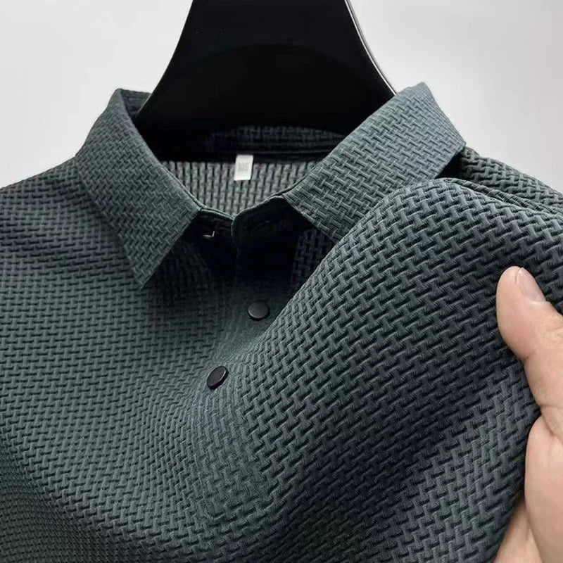 Men's bone flower jacquard short-sleeve business casual polo shirt — view 5