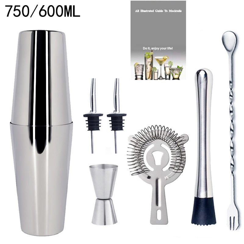 1-14 Pcs Stainless Steel Cocktail Shaker Set – 600ml/750ml Mixer for Drinks