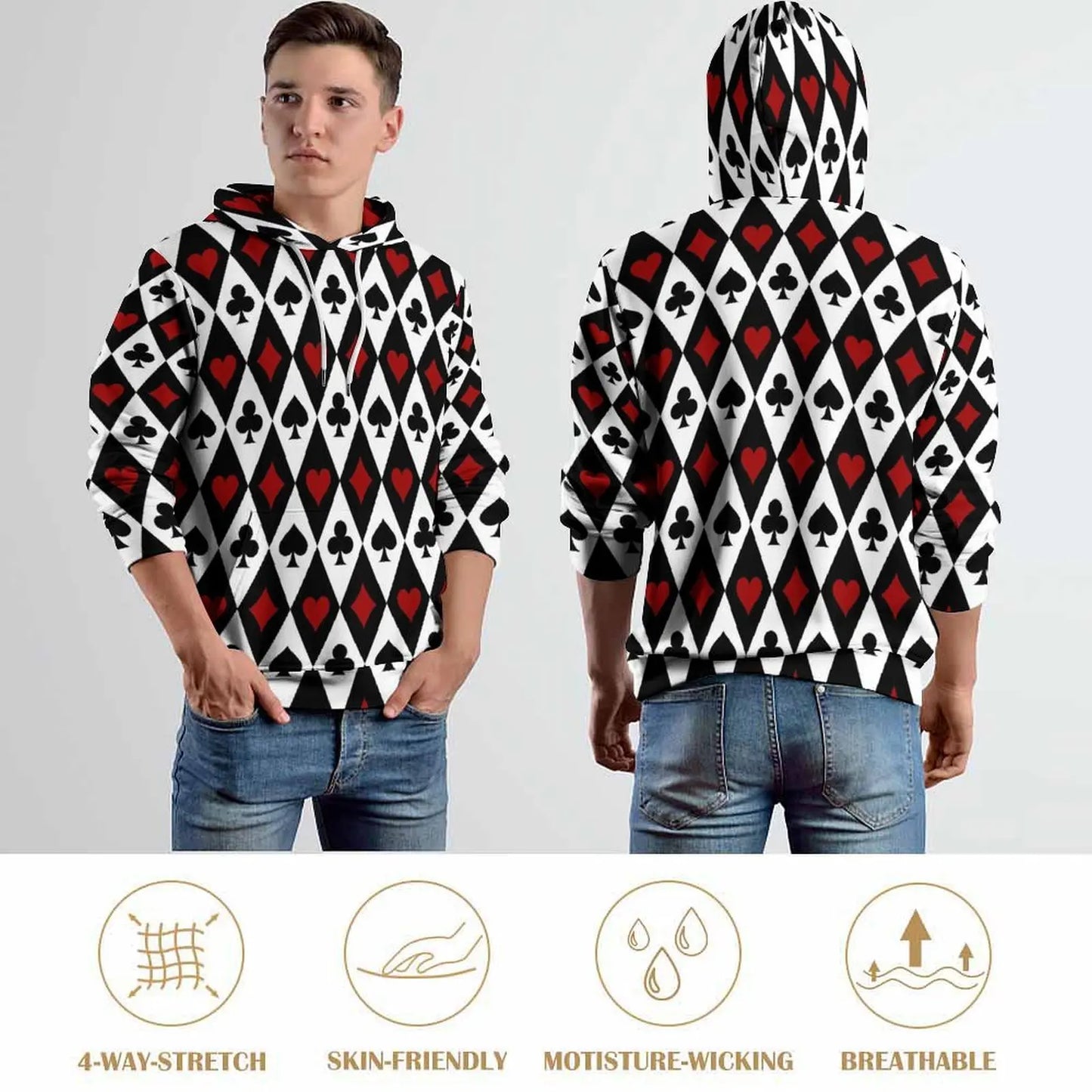 Poker Cards Suits Hoodies Playing Card Street Style Casual Hoodie Long Sleeve Aesthetic Graphic Sweatshirts Birthday Gift