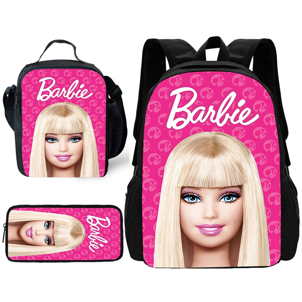 Barbie Child School Backpack with Lunch Bags ,Pencil Bags ,School Bags for Boys Girls Best Gift